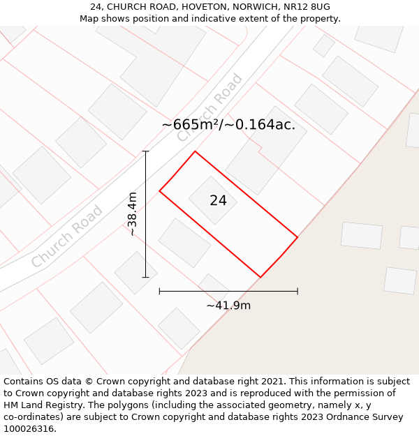 24, CHURCH ROAD, HOVETON, NORWICH, NR12 8UG: Plot and title map