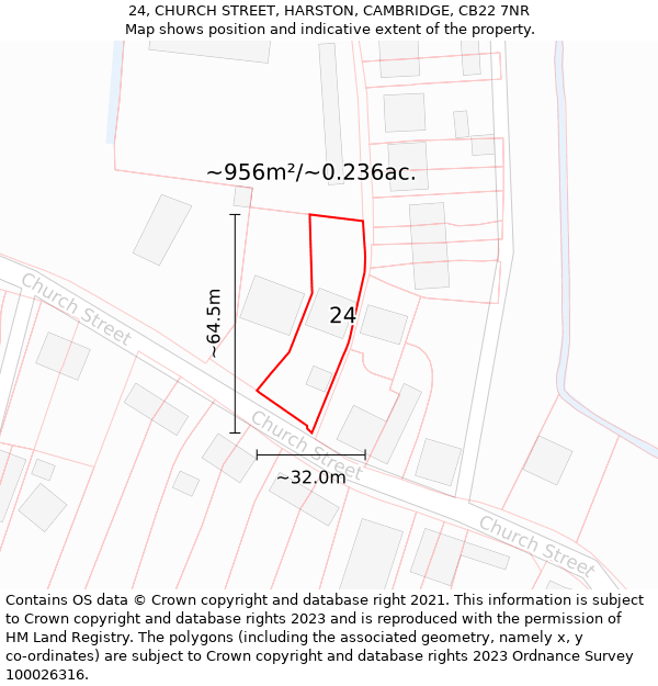 24, CHURCH STREET, HARSTON, CAMBRIDGE, CB22 7NR: Plot and title map