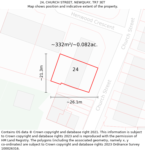 24, CHURCH STREET, NEWQUAY, TR7 3ET: Plot and title map