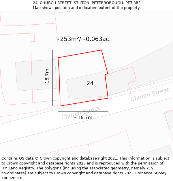 24, CHURCH STREET, STILTON, PETERBOROUGH, PE7 3RF: Plot and title map