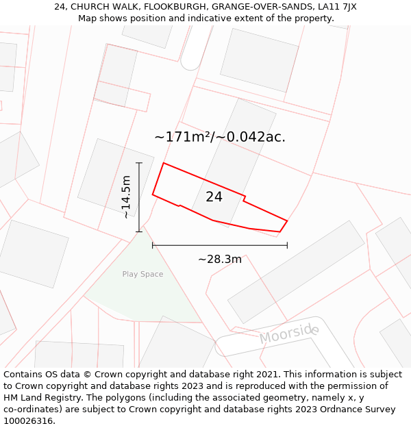 24, CHURCH WALK, FLOOKBURGH, GRANGE-OVER-SANDS, LA11 7JX: Plot and title map