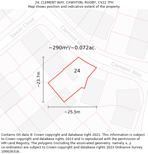 24, CLEMENT WAY, CAWSTON, RUGBY, CV22 7FH: Plot and title map