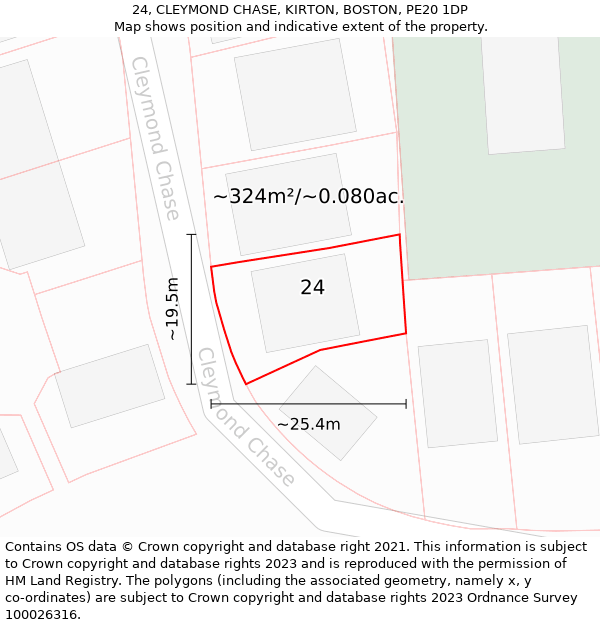 24, CLEYMOND CHASE, KIRTON, BOSTON, PE20 1DP: Plot and title map