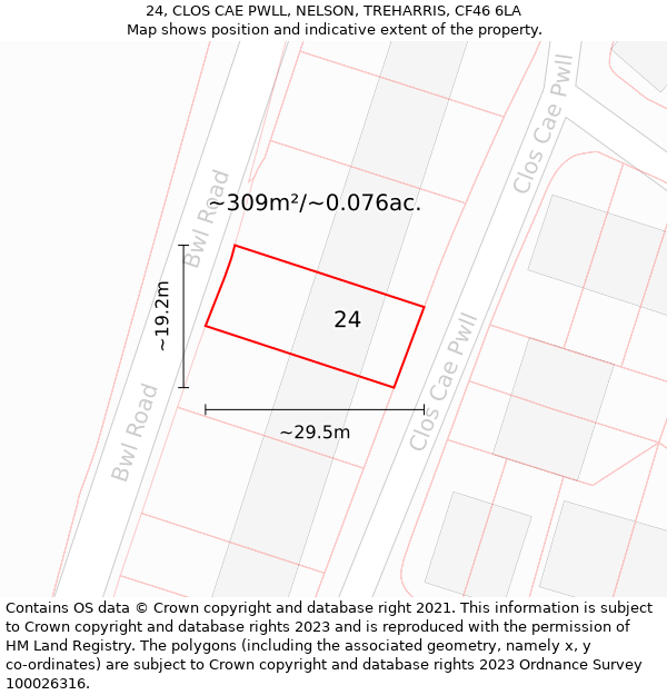 24, CLOS CAE PWLL, NELSON, TREHARRIS, CF46 6LA: Plot and title map