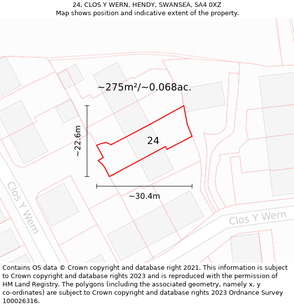 24, CLOS Y WERN, HENDY, SWANSEA, SA4 0XZ: Plot and title map