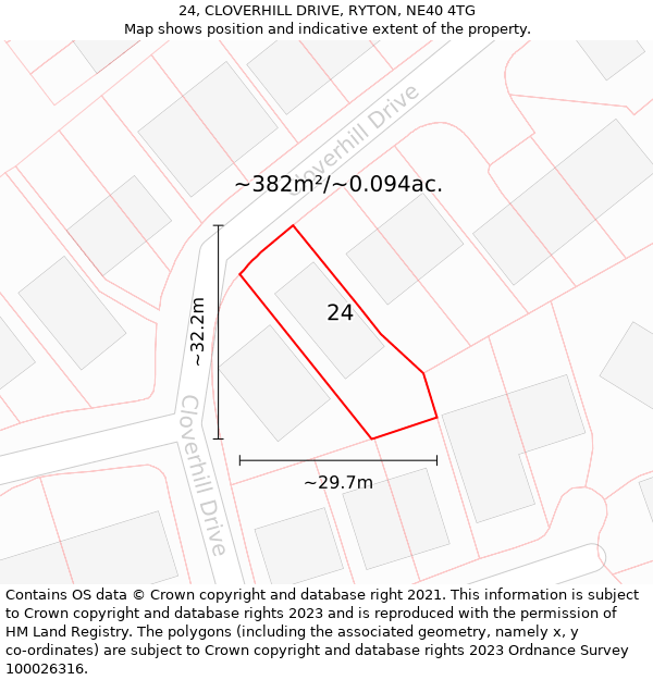 24, CLOVERHILL DRIVE, RYTON, NE40 4TG: Plot and title map