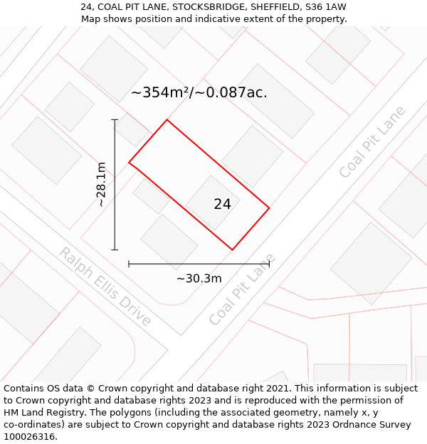 24, COAL PIT LANE, STOCKSBRIDGE, SHEFFIELD, S36 1AW: Plot and title map