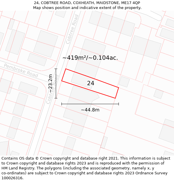 24, COBTREE ROAD, COXHEATH, MAIDSTONE, ME17 4QP: Plot and title map