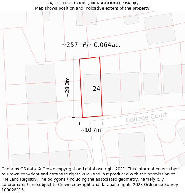 24, COLLEGE COURT, MEXBOROUGH, S64 9JQ: Plot and title map