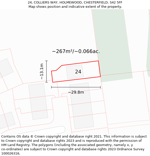 24, COLLIERS WAY, HOLMEWOOD, CHESTERFIELD, S42 5FF: Plot and title map