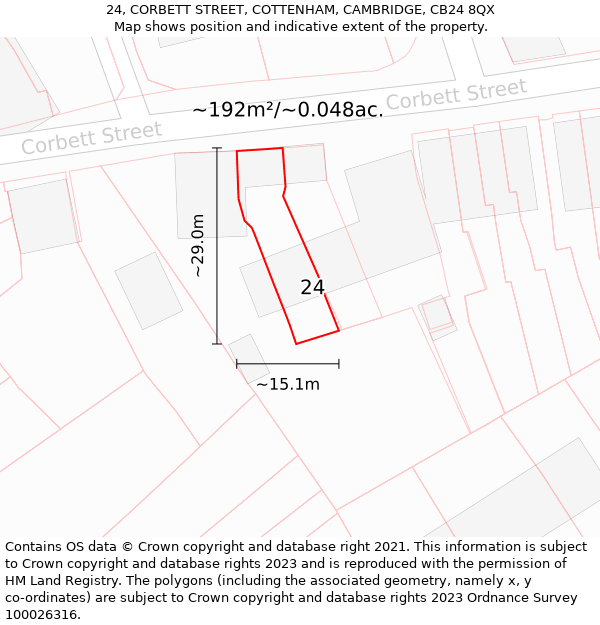 24, CORBETT STREET, COTTENHAM, CAMBRIDGE, CB24 8QX: Plot and title map