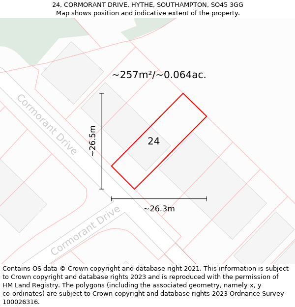 24, CORMORANT DRIVE, HYTHE, SOUTHAMPTON, SO45 3GG: Plot and title map