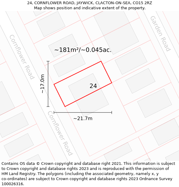 24, CORNFLOWER ROAD, JAYWICK, CLACTON-ON-SEA, CO15 2RZ: Plot and title map