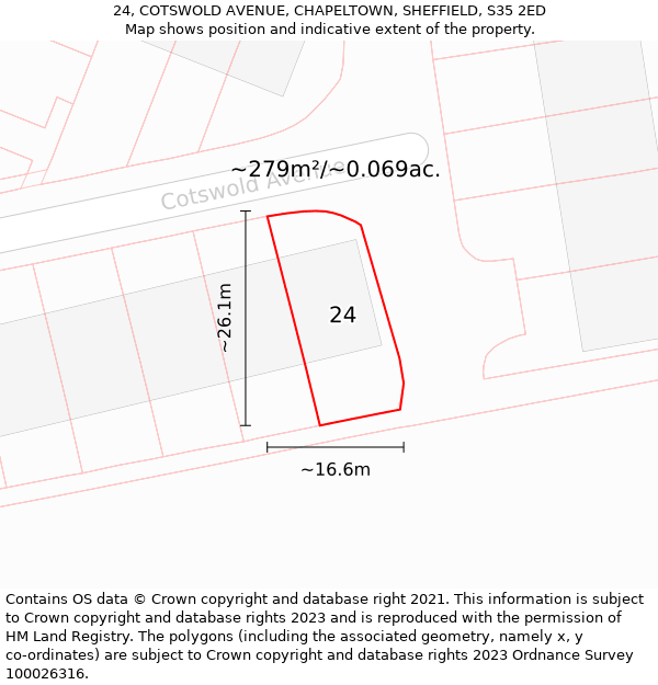 24, COTSWOLD AVENUE, CHAPELTOWN, SHEFFIELD, S35 2ED: Plot and title map