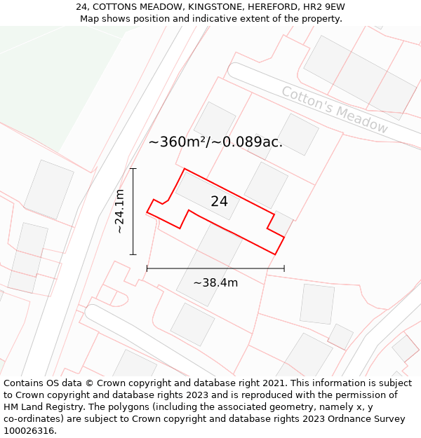 24, COTTONS MEADOW, KINGSTONE, HEREFORD, HR2 9EW: Plot and title map