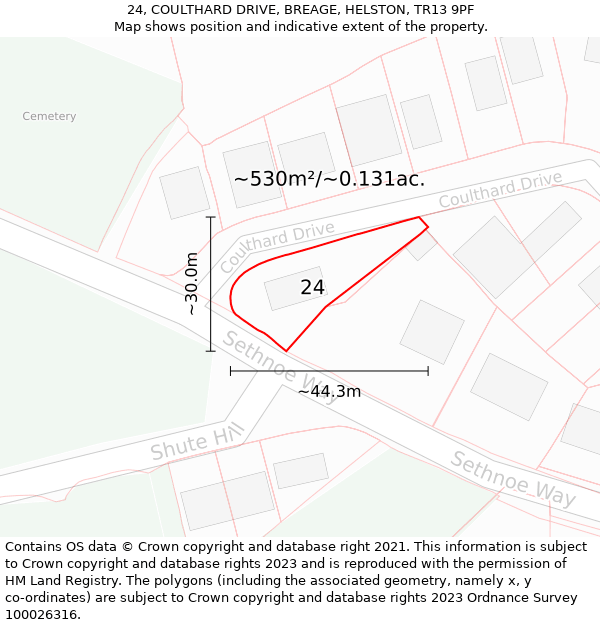 24, COULTHARD DRIVE, BREAGE, HELSTON, TR13 9PF: Plot and title map