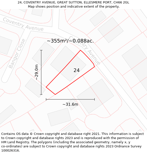 24, COVENTRY AVENUE, GREAT SUTTON, ELLESMERE PORT, CH66 2GL: Plot and title map