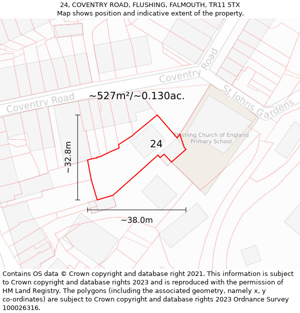 24, COVENTRY ROAD, FLUSHING, FALMOUTH, TR11 5TX: Plot and title map