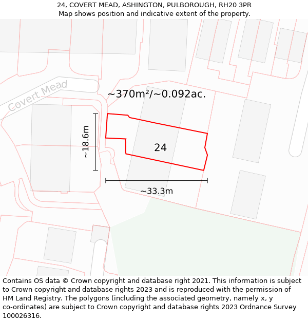 24, COVERT MEAD, ASHINGTON, PULBOROUGH, RH20 3PR: Plot and title map