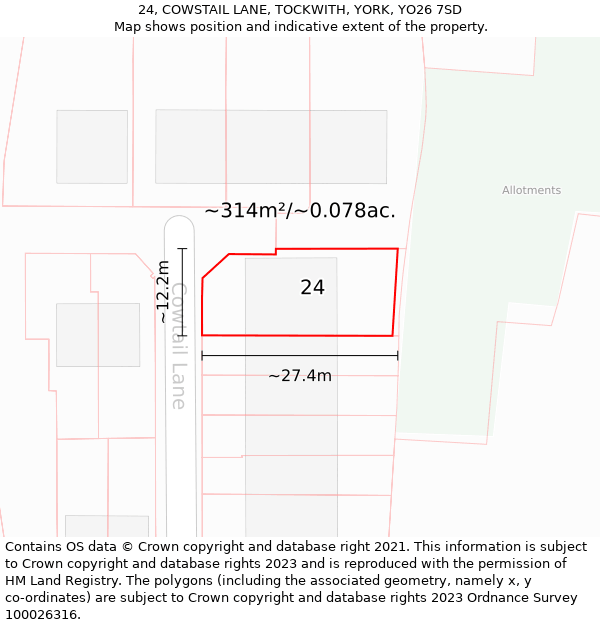 24, COWSTAIL LANE, TOCKWITH, YORK, YO26 7SD: Plot and title map