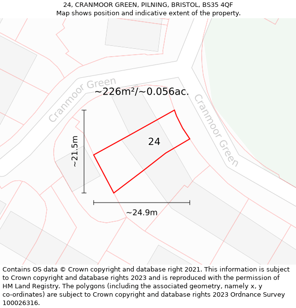 24, CRANMOOR GREEN, PILNING, BRISTOL, BS35 4QF: Plot and title map