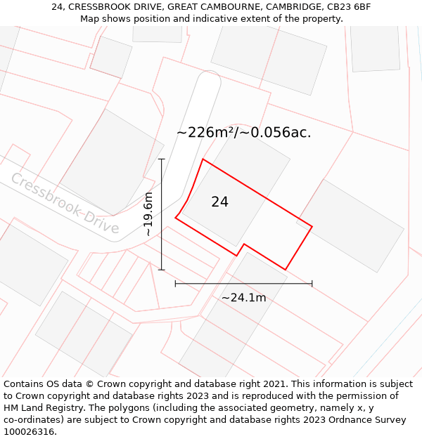 24, CRESSBROOK DRIVE, GREAT CAMBOURNE, CAMBRIDGE, CB23 6BF: Plot and title map