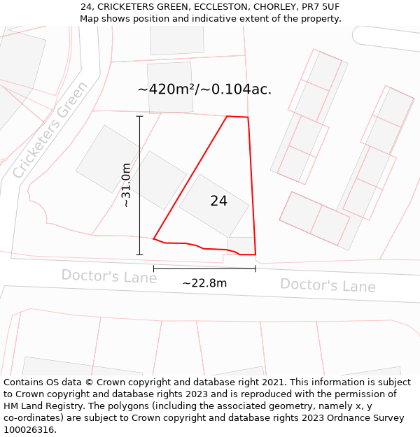 24, CRICKETERS GREEN, ECCLESTON, CHORLEY, PR7 5UF: Plot and title map