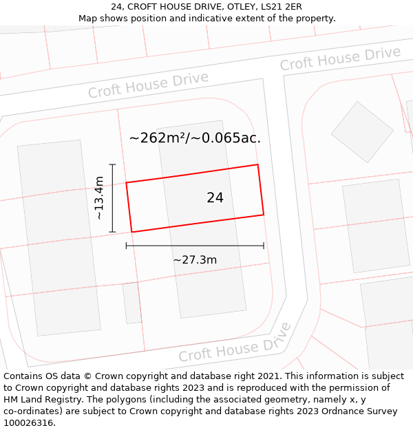 24, CROFT HOUSE DRIVE, OTLEY, LS21 2ER: Plot and title map