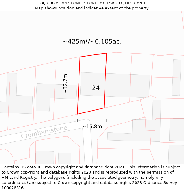 24, CROMHAMSTONE, STONE, AYLESBURY, HP17 8NH: Plot and title map