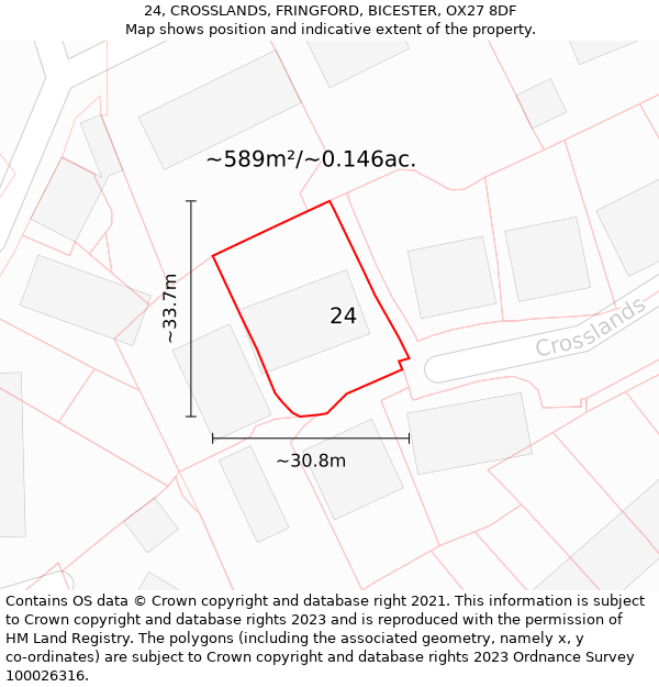 24, CROSSLANDS, FRINGFORD, BICESTER, OX27 8DF: Plot and title map