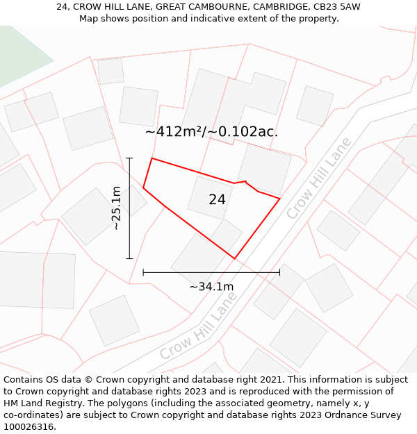 24, CROW HILL LANE, GREAT CAMBOURNE, CAMBRIDGE, CB23 5AW: Plot and title map