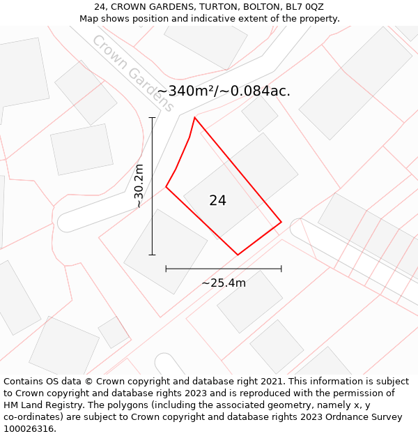 24, CROWN GARDENS, TURTON, BOLTON, BL7 0QZ: Plot and title map