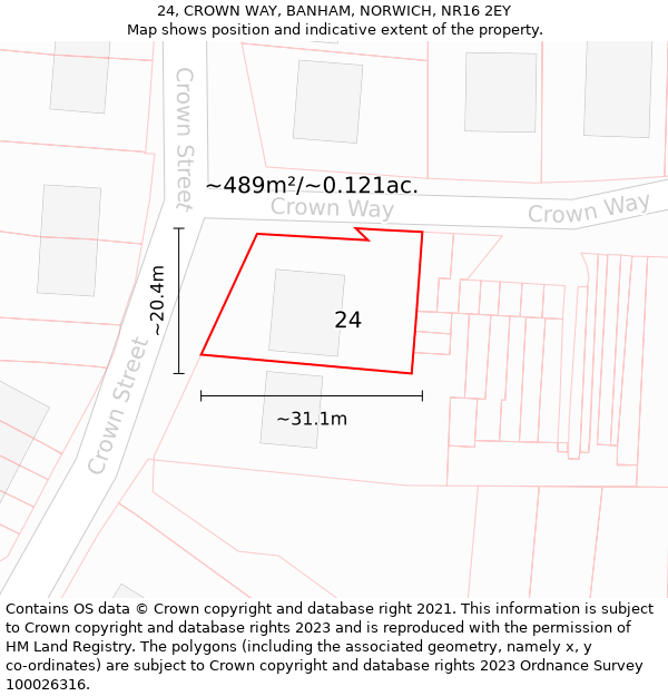 24, CROWN WAY, BANHAM, NORWICH, NR16 2EY: Plot and title map