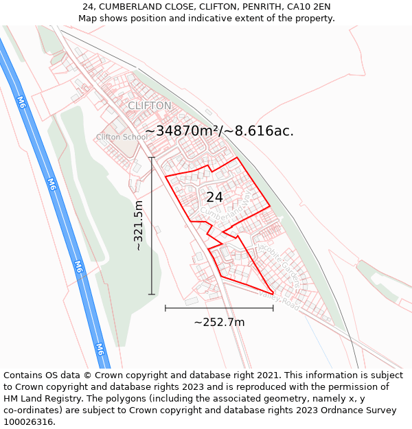 24, CUMBERLAND CLOSE, CLIFTON, PENRITH, CA10 2EN: Plot and title map