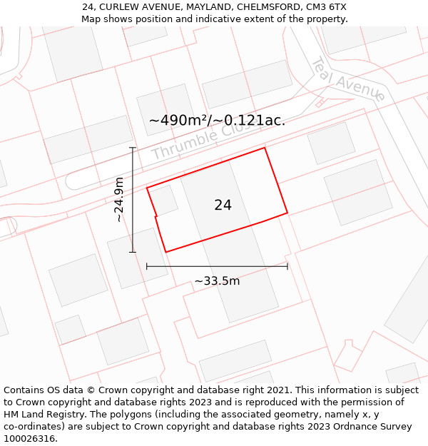 24, CURLEW AVENUE, MAYLAND, CHELMSFORD, CM3 6TX: Plot and title map