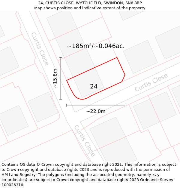 24, CURTIS CLOSE, WATCHFIELD, SWINDON, SN6 8RP: Plot and title map