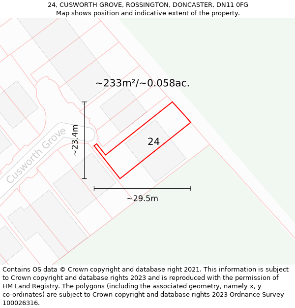 24, CUSWORTH GROVE, ROSSINGTON, DONCASTER, DN11 0FG: Plot and title map