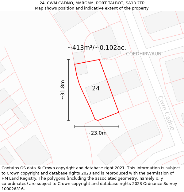 24, CWM CADNO, MARGAM, PORT TALBOT, SA13 2TP: Plot and title map