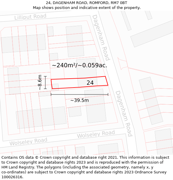24, DAGENHAM ROAD, ROMFORD, RM7 0BT: Plot and title map