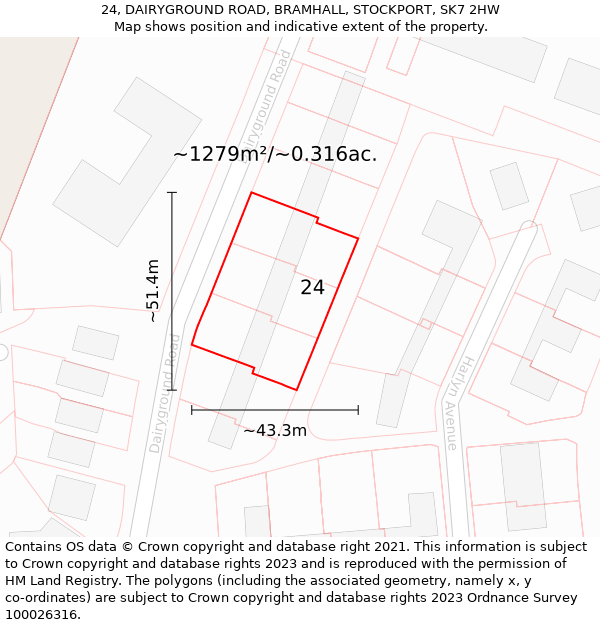 24, DAIRYGROUND ROAD, BRAMHALL, STOCKPORT, SK7 2HW: Plot and title map