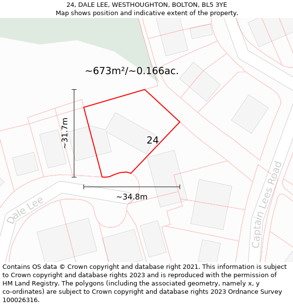 24, DALE LEE, WESTHOUGHTON, BOLTON, BL5 3YE: Plot and title map