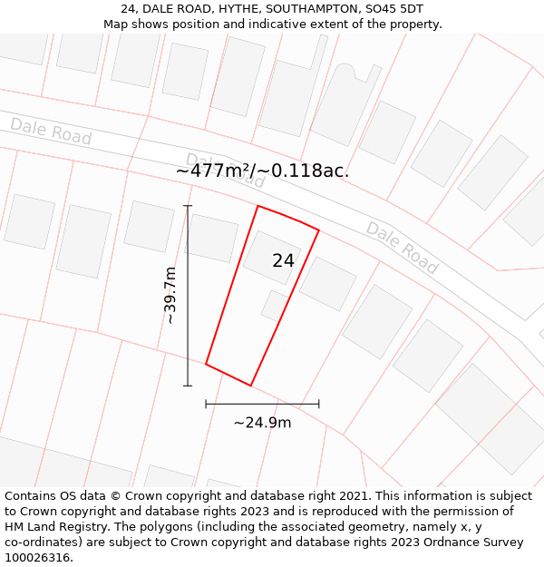 24, DALE ROAD, HYTHE, SOUTHAMPTON, SO45 5DT: Plot and title map