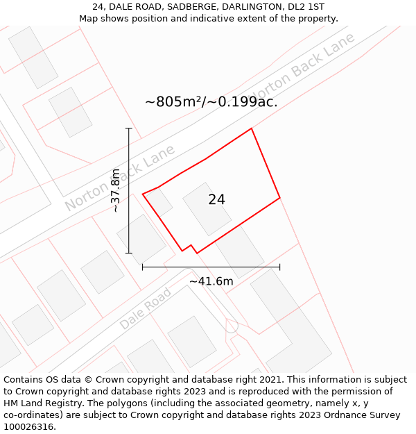 24, DALE ROAD, SADBERGE, DARLINGTON, DL2 1ST: Plot and title map