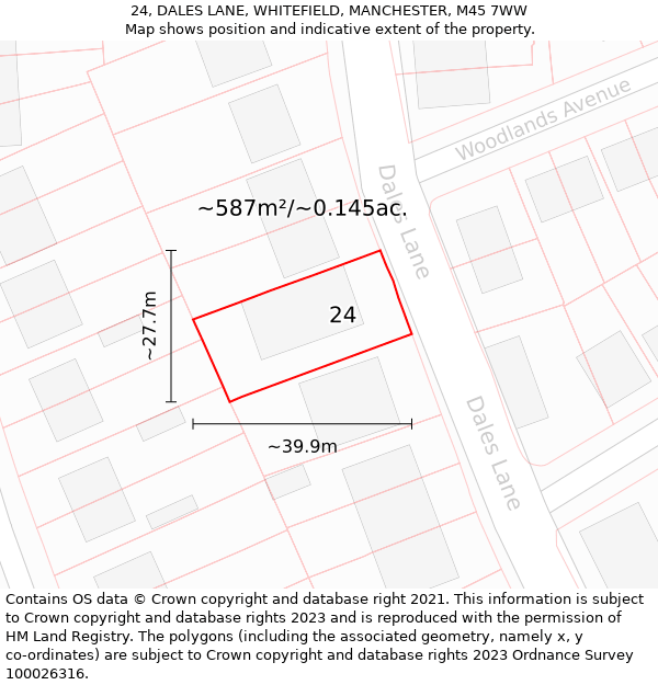 24, DALES LANE, WHITEFIELD, MANCHESTER, M45 7WW: Plot and title map