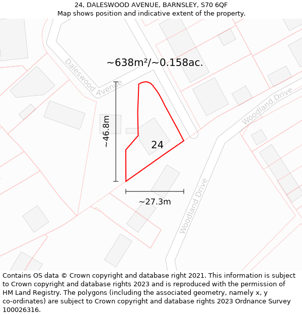 24, DALESWOOD AVENUE, BARNSLEY, S70 6QF: Plot and title map