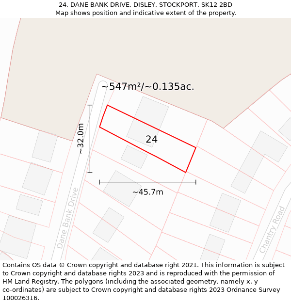 24, DANE BANK DRIVE, DISLEY, STOCKPORT, SK12 2BD: Plot and title map