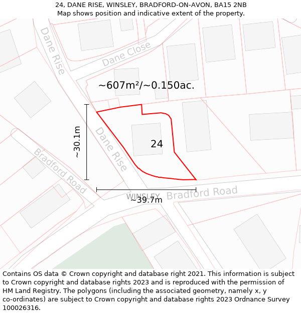 24, DANE RISE, WINSLEY, BRADFORD-ON-AVON, BA15 2NB: Plot and title map