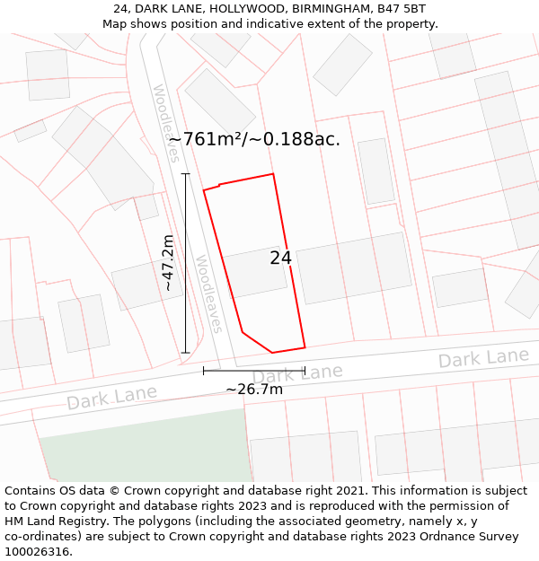 24, DARK LANE, HOLLYWOOD, BIRMINGHAM, B47 5BT: Plot and title map