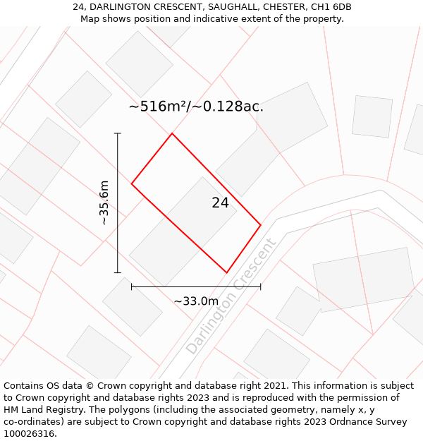 24, DARLINGTON CRESCENT, SAUGHALL, CHESTER, CH1 6DB: Plot and title map