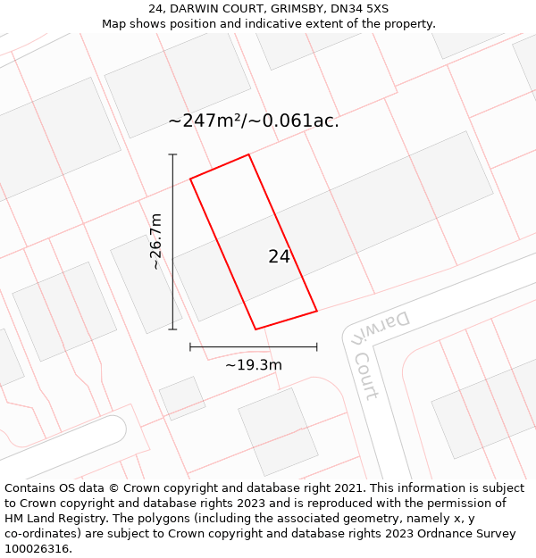 24, DARWIN COURT, GRIMSBY, DN34 5XS: Plot and title map